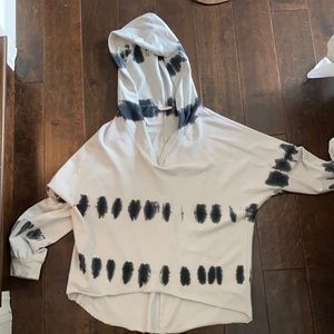 White and black tie dye hooded sweatshirt